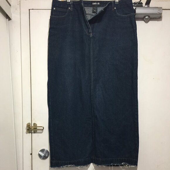 VINTAGE CONTRAST JEANS MAXI SKIRTS SIZE 15 - Picture 2 of 7